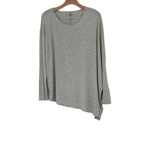 cupio woman's shirt top asymmetrical net gray rhinestone embellished size medium - Picture 1 of 5